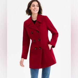 Anne Klein NWT Women's Red Double-Breasted Wool Blend Peacoat